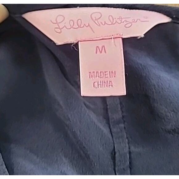 Lilly Pulitzer Silk Cami Top M Navy Gold Adjustable Straps Sleeveless - Picture 7 of 10